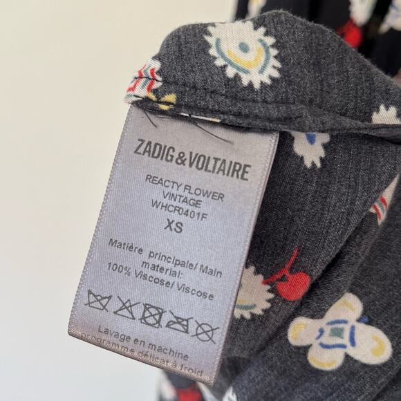 Zadig & Voltaire Reacty Floral Vintage Long Sleeve Slit Ruffle Midi Dress Black - Picture 12 of 12